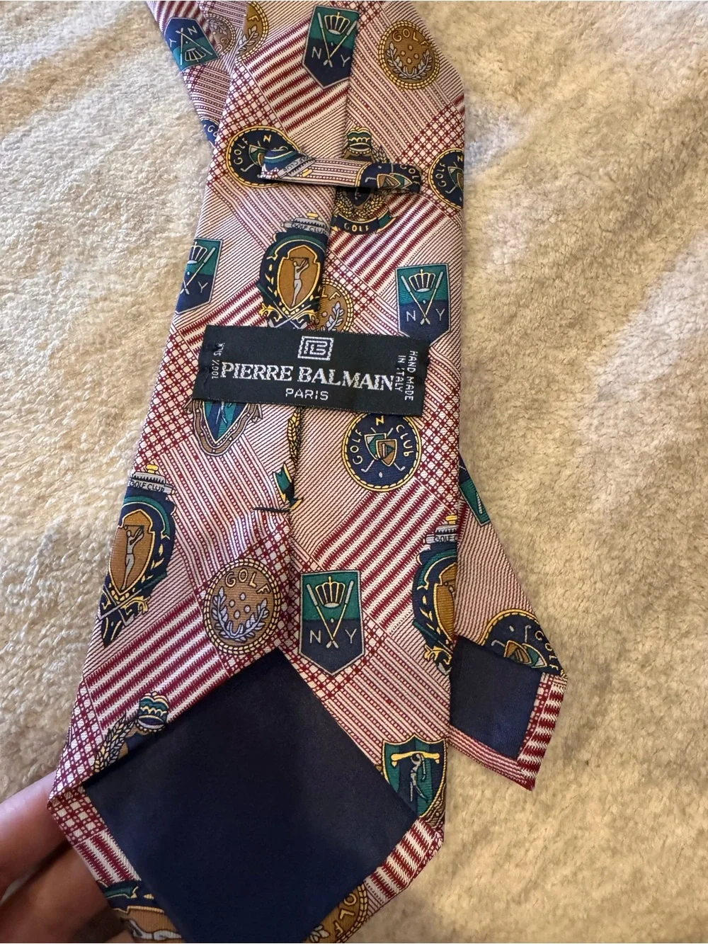 Pierre Balmain Paris 100% Silk Crest & Medallion Tie Golf Made in Italy